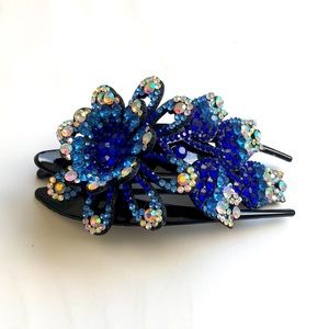 Women’s Embellished Blue Cobalt Flower Hair Clip New